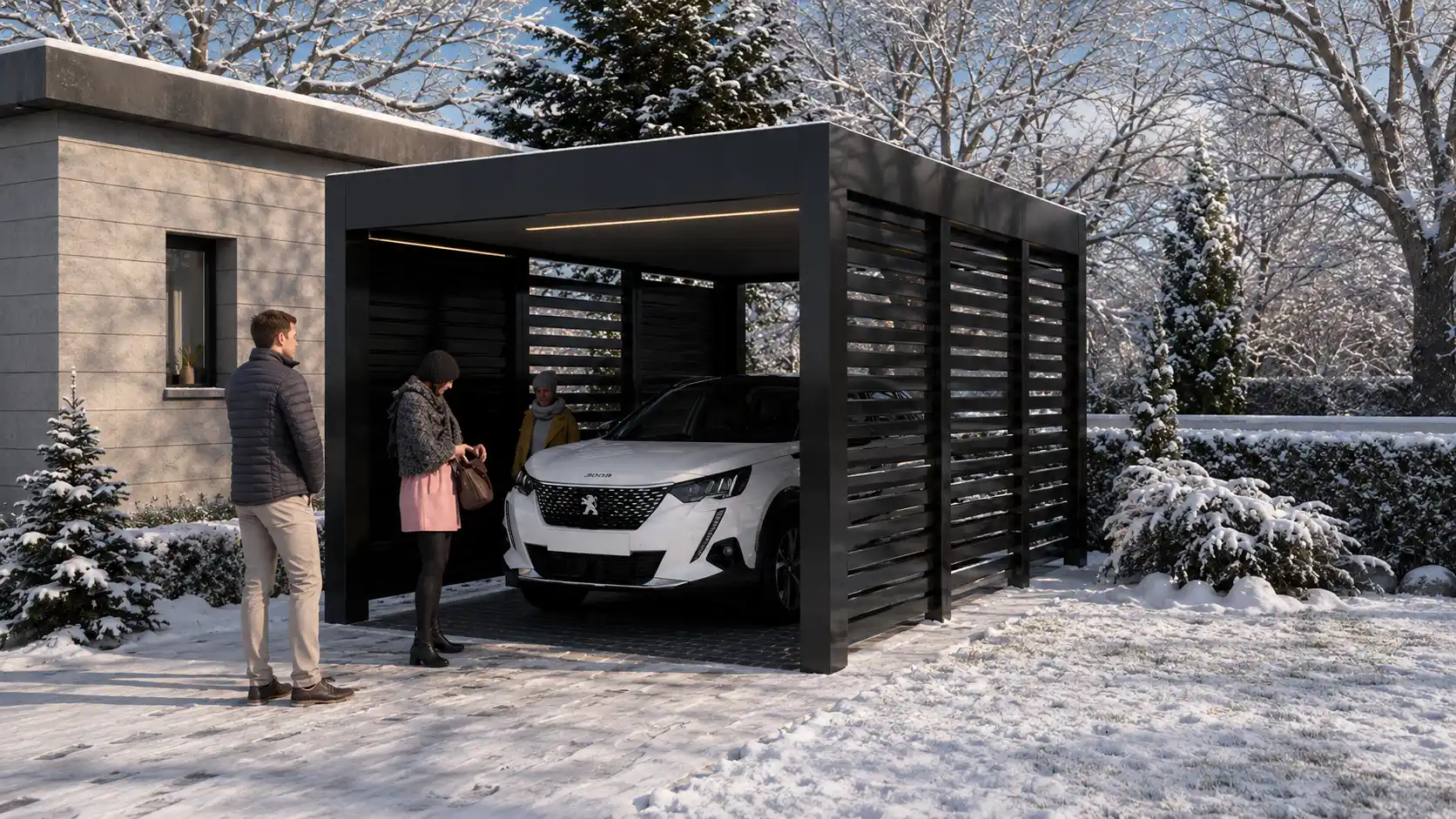 Carport 3D - permis de construire, perspective 3D extérieure
