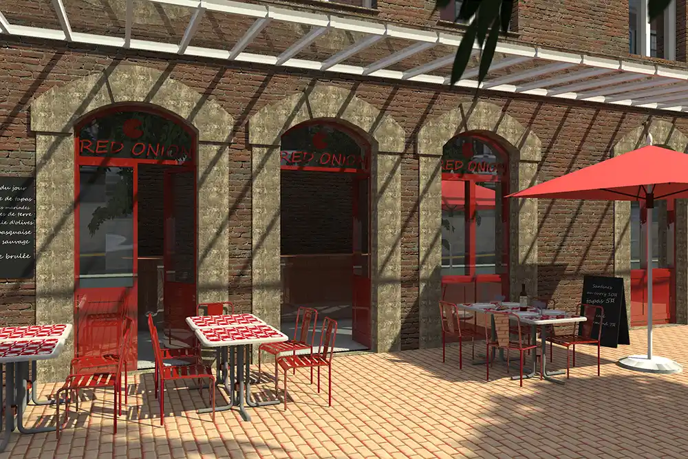 Façade de restaurant - Varsovie, perspective 3D extérieure