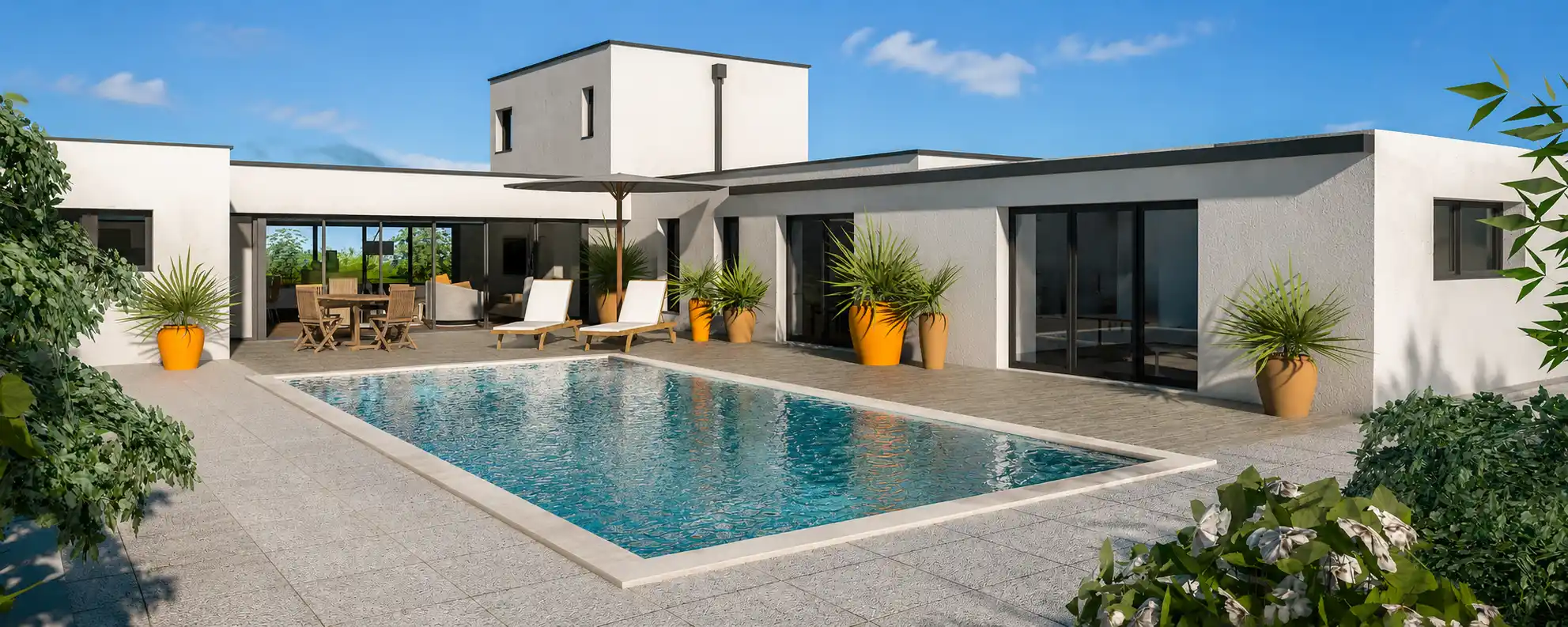 Piscine villa - Les Sables-d'Olonne, perspective 3D extérieure