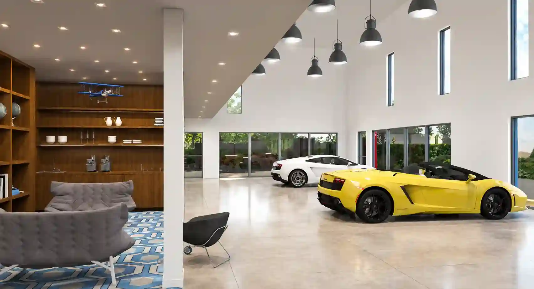 Concession automobile, architecture intérieure 3D