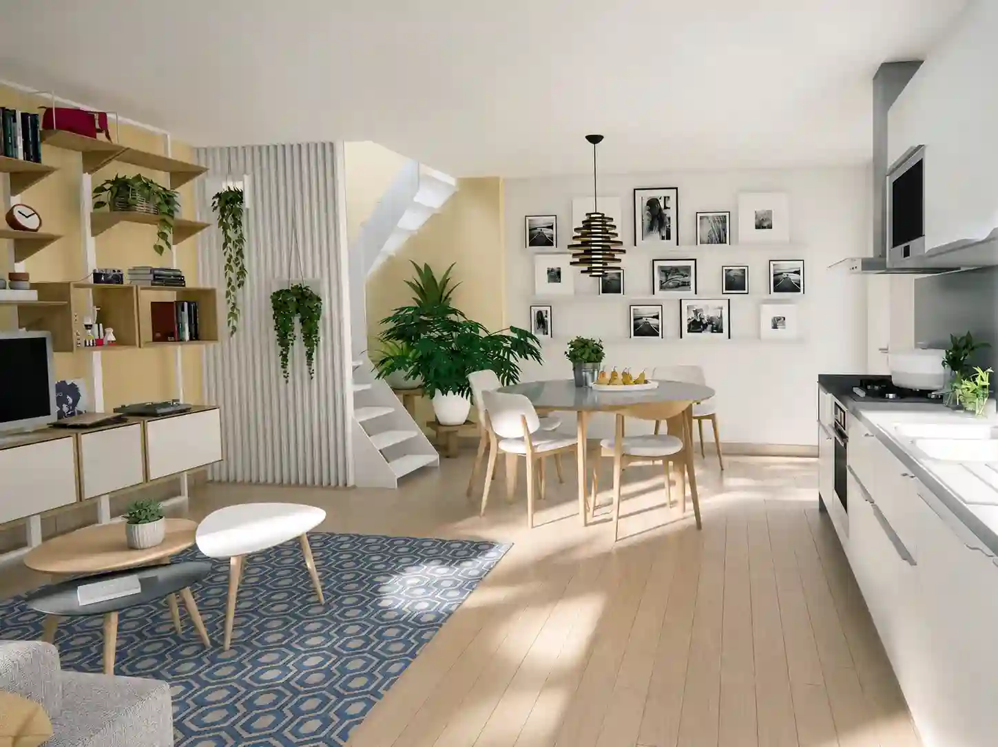 Aménagement 3D d'une pièce de vie pour la vente d'un bien immobilier