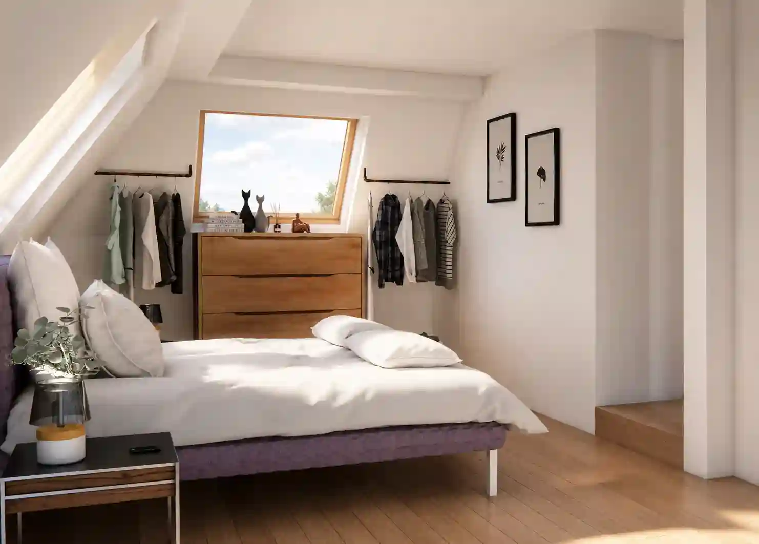 Chambre sous combles - Velux, architecture intérieure 3D