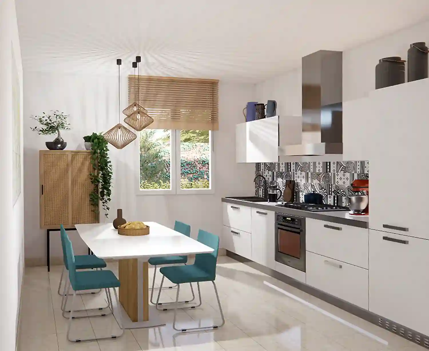 Cuisine et salle à manger, architecture intérieure 3D