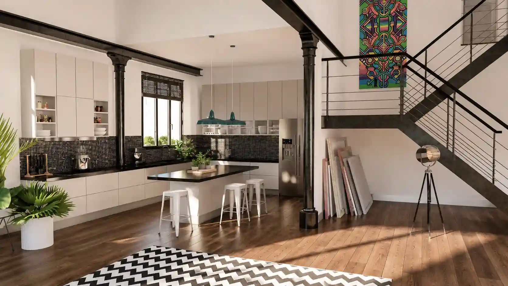 Penthouse - cuisine, architecture intérieure 3D