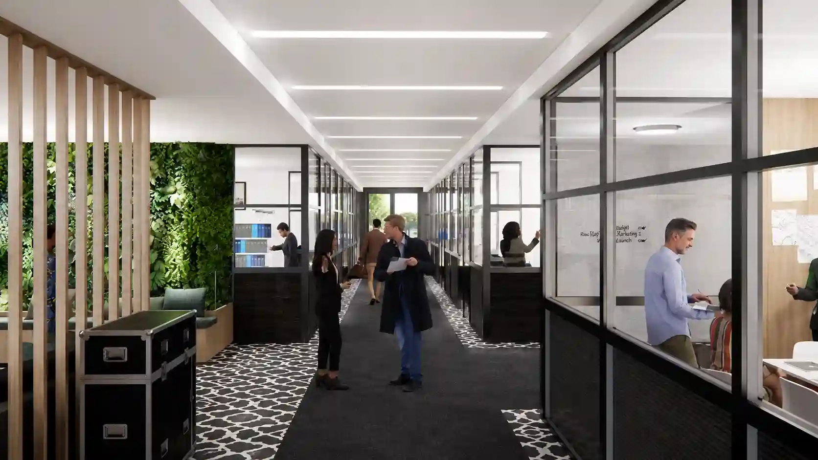 Couloir de bureaux - industrie, architecture intérieure 3D