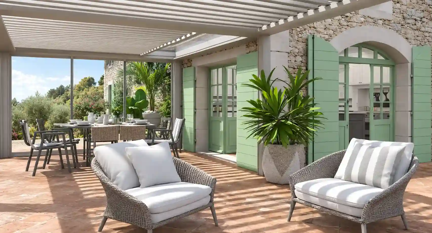 Dessin 3D - pergola, architecture intérieure 3D