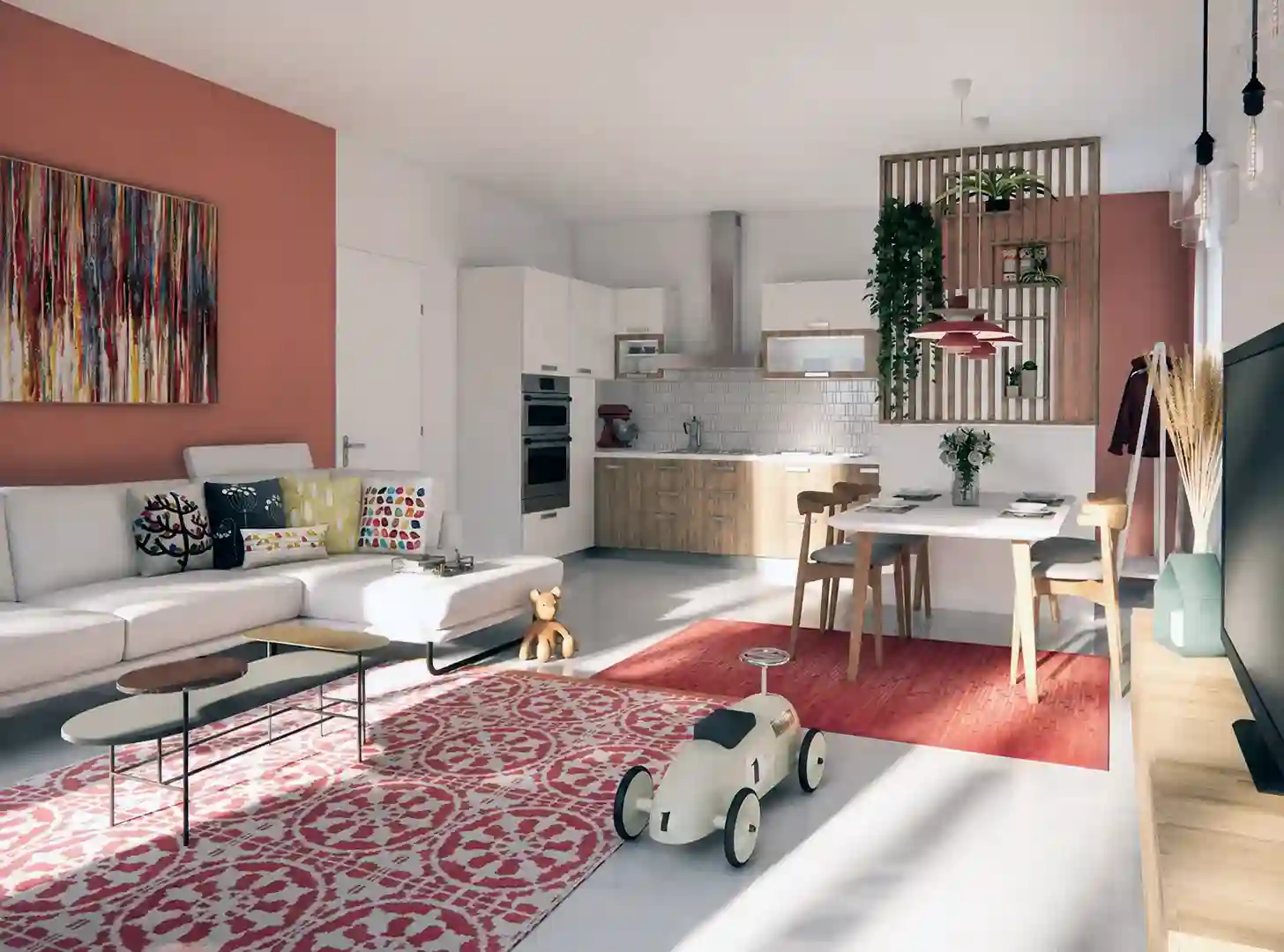 Séjour-cuisine, architecture intérieure 3D