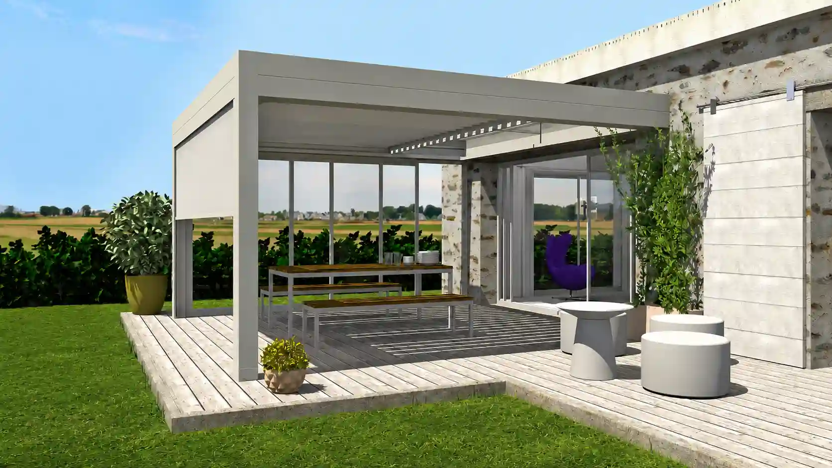 Pergola bioclimatique en Vendée - ambiance de jour