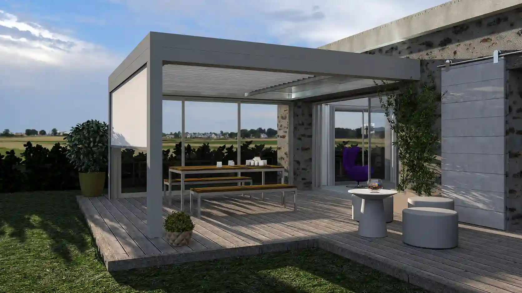 Pergola bioclimatique en Vendée - ambiance de nuit