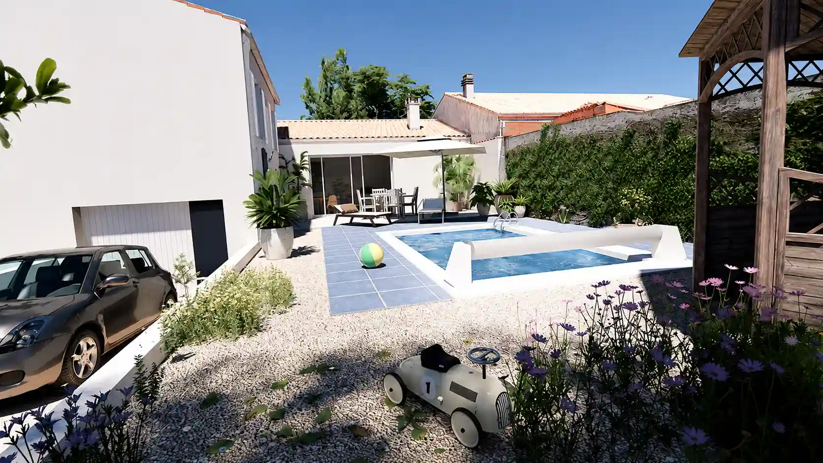 Jardin avec piscine aux Sables-d’Olonne - simulation 3D aménagée