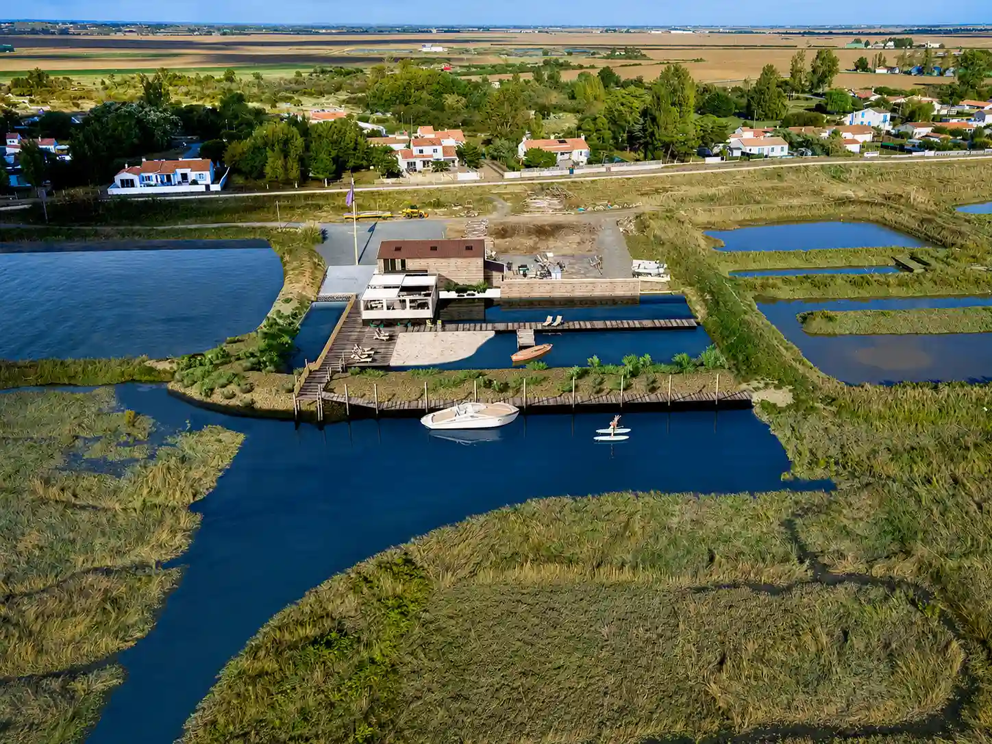 Aménagement de ponton en marais vendéen - simulation 3D, vue drone