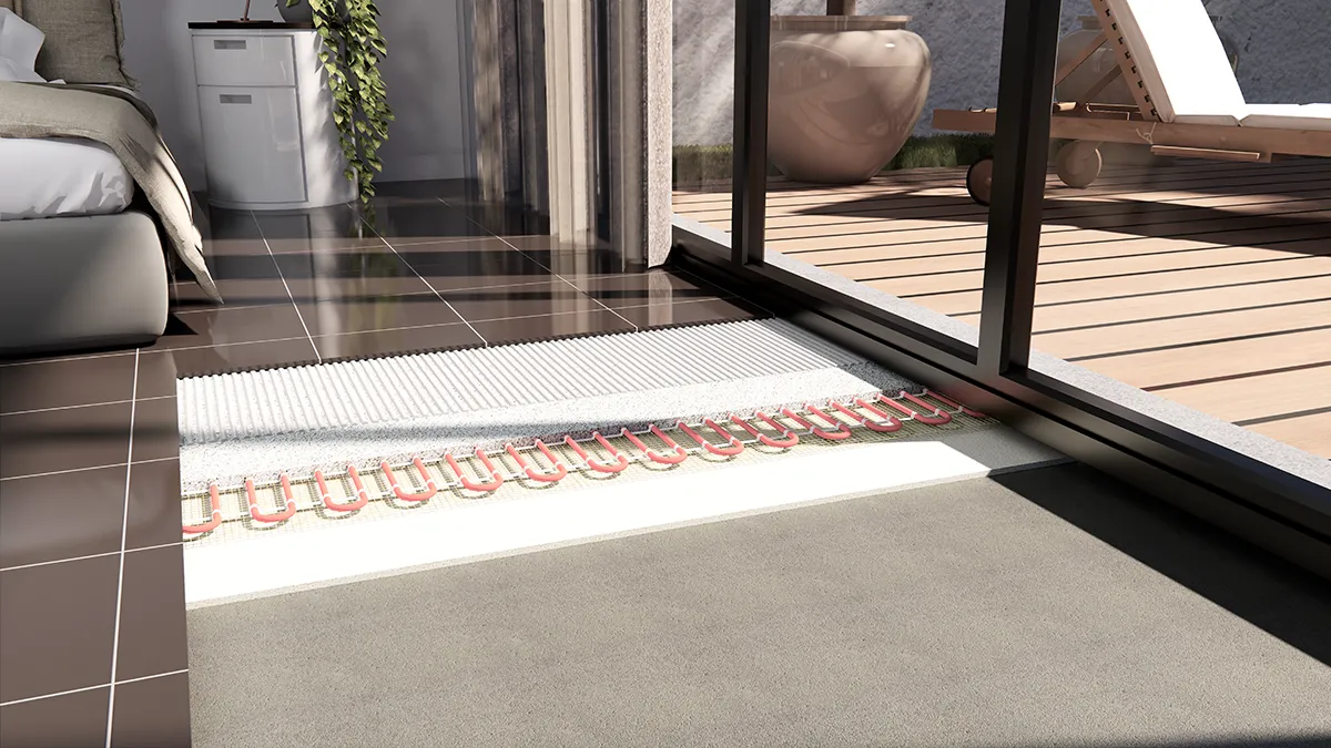 Pose sur plancher rayonnant, dessin technique 3D